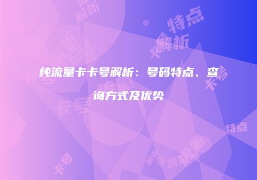 纯流量卡卡号解析:号码特点、查询方式及优势