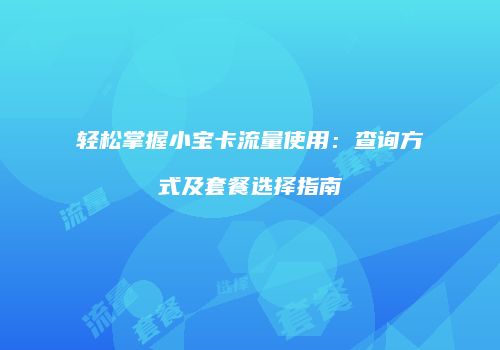轻松掌握小宝卡流量使用：查询方式及套餐选择指南