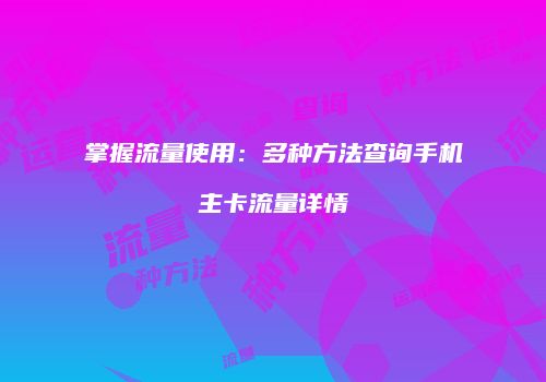 掌握流量使用：多种方法查询手机主卡流量详情
