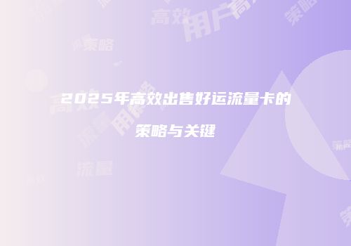 2025年高效出售好运流量卡的策略与关键