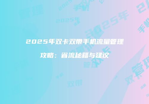 2025年双卡双带手机流量管理攻略：省流秘籍与建议