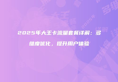 2025年大王卡流量套餐详解：多维度优化，提升用户体验