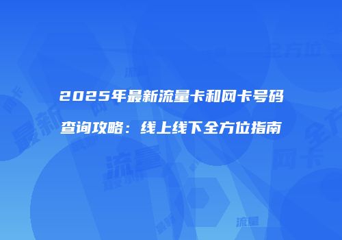 2025年最新流量卡和网卡号码查询攻略:线上线下全方位指南