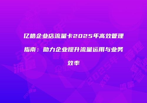 亿皓企业店流量卡2025年高效管理指南：助力企业提升流量运用与业务效率