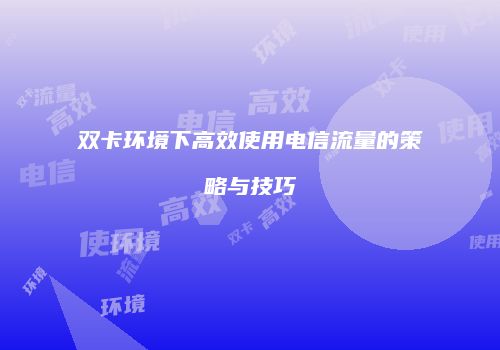 双卡环境下高效使用电信流量的策略与技巧