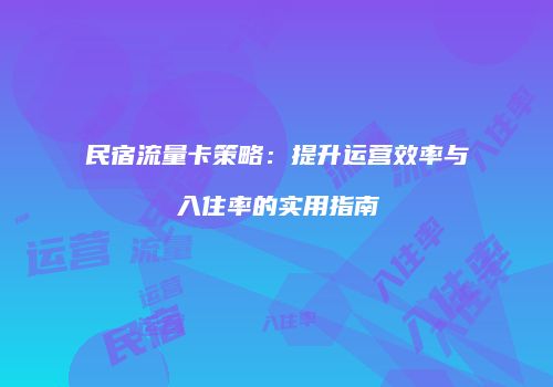 民宿流量卡策略：提升运营效率与入住率的实用指南
