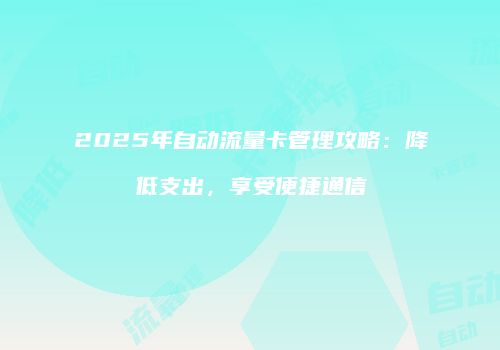2025年自动流量卡管理攻略：降低支出，享受便捷通信