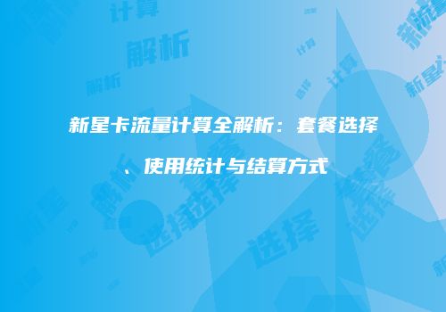 新星卡流量计算全解析：套餐选择、使用统计与结算方式