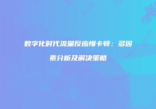 数字化时代流量反应慢卡顿：多因素分析及解决策略