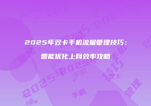 2025年双卡手机流量管理技巧：智能优化上网效率攻略