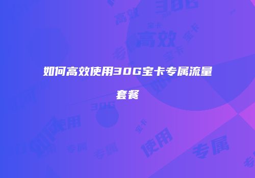 如何高效使用30G宝卡专属流量套餐