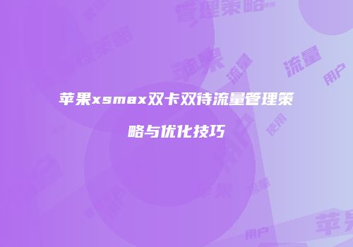 苹果xsmax双卡双待流量管理策略与优化技巧
