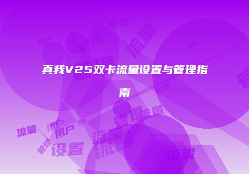 真我V25双卡流量设置与管理指南