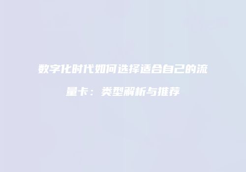 数字化时代如何选择适合自己的流量卡：类型解析与推荐