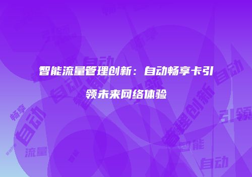 智能流量管理创新：自动畅享卡引领未来网络体验