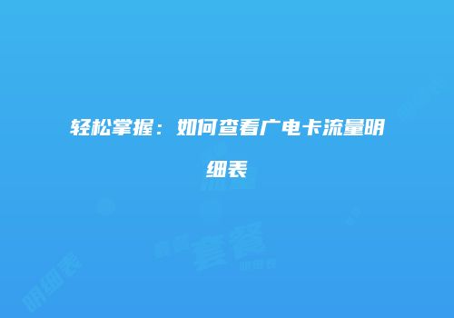 轻松掌握：如何查看广电卡流量明细表