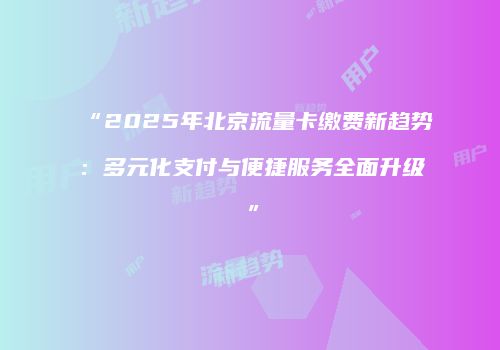 “2025年北京流量卡缴费新趋势：多元化支付与便捷服务全面升级”