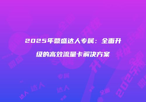 2025年鼎盛达人专属:全面升级的高效流量卡解决方案