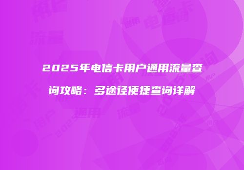 2025年电信卡用户通用流量查询攻略：多途径便捷查询详解