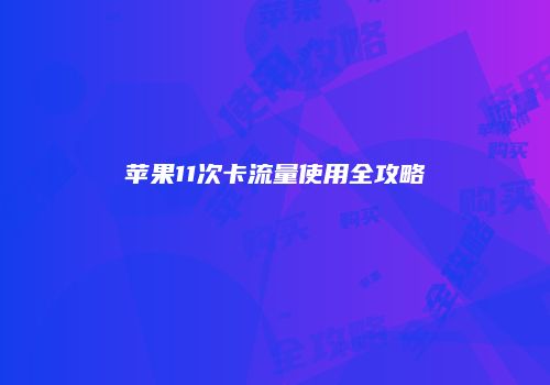 苹果11次卡流量使用全攻略