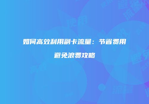 如何高效利用副卡流量:节省费用避免浪费攻略