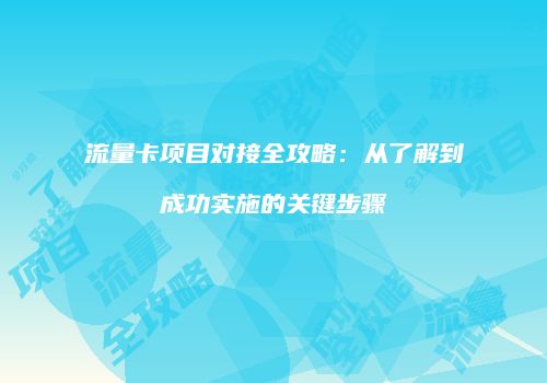 流量卡项目对接全攻略:从了解到成功实施的关键步骤