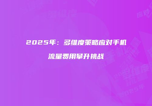2025年:多维度策略应对手机流量费用攀升挑战