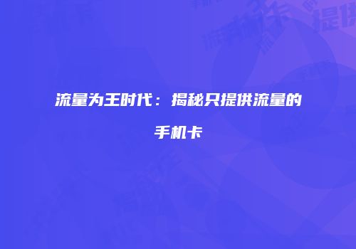 流量为王时代:揭秘只提供流量的手机卡
