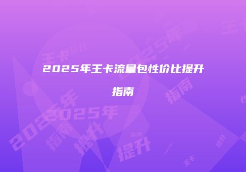 2025年王卡流量包性价比提升指南