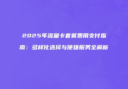 2025年流量卡套餐费用支付指南：多样化选择与便捷服务全解析