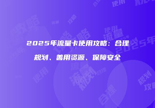 2025年流量卡使用攻略：合理规划、善用资源、保障安全