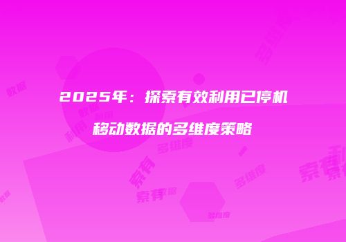 2025年：探索有效利用已停机移动数据的多维度策略