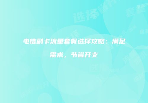 电信副卡流量套餐选择攻略：满足需求，节省开支